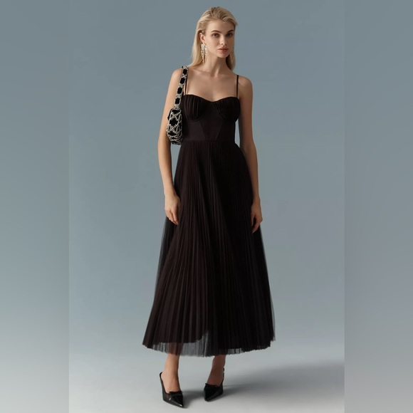 Hutch Dresses & Skirts - Hutch Amara Chocolate Brown Pleated Midi Dress